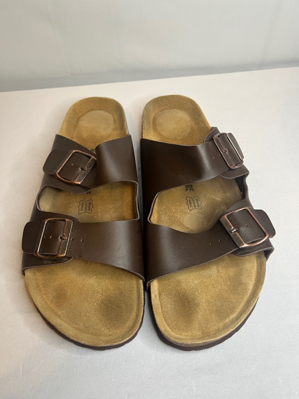 Cushionare Men's Brown Double-Buckle Slide Sandals